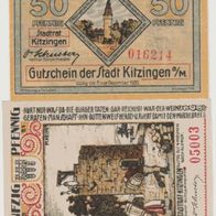 Kitzingen-Notgeld 50-50 Pfennig bis Ende 1920 und 1921 2Scheine