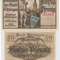 Kitzingen-Notgeld 50Pf.v.10.1918 Nr.075750 u.50Pf. bis 08.1920 Nr.05368, 2Scheine