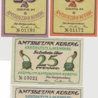 Koberg-Lauenburg-Notgeld 10-20-25-50 Pfennig ohne Datum 4Scheine