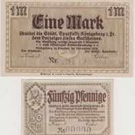 Königsberg-Franken-Notgeld 50Pf. Nr.00000 und 1Mark vom11.1918-Nr.79139, 2Scheine