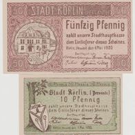 Körlin-Kolberg-Notgeld 10-50 Pfennige vom 01.05.1920, 2Scheine