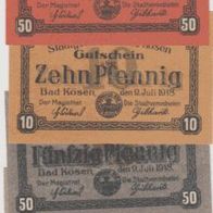 Kösen-Bad-Notgeld 10-10-50-50 Pfennig vom 09.07.1918 Motiv-Burgen 4Scheine