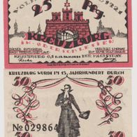 Kreuzburg-Schlesien-Notgeld 25-50 Pfennig vom 10.01.1921 2 Scheine