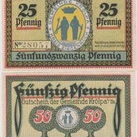 Krölpa-Thüringen-Notgeld 25-50 Pfennig vom 31.07.1921, 2Scheine