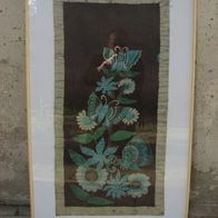 Batik Textil Gemälde Blumen & Schmetterlinge Bali Indonesien 44x87cm Stoff Bild