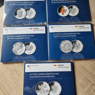 5 x 20 Euro-Sammlermünzenset BRD 2021 alle 5 Ausgaben PP/ Spiegelgl. Neu, OVP