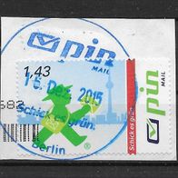 079) Pin Berlin 2015 - Postbote Marke gestempelt auf Papier