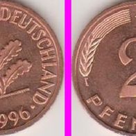 1996 BRD 2 Pfennig vorzüglich (vz)