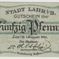 Lahr-Notgeld 50 Pfennig vom 01.08.1920,