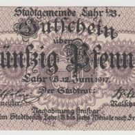 Lahr-Notgeld 50 Pfennig vom 12.06.1917 graubraun Original-mit Friedensschluss,