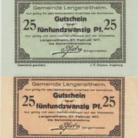 Langenaltheim-Notgeld 25-25 Pfennig vom 27.02.1917 Rahmen-Kreuze 2Scheine