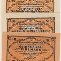 Langenaltheim-Notgeld 25-50 Pf, rot und 1Mark vom 27.02.1917Rahmen-glatt-mit-Orn.3Stk.