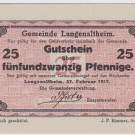 Langenaltheim-Notgeld 25 Pfennig vom 27.02.1917,