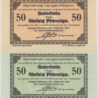 Langenaltheim-Notgeld 50-50 Pfennig vom 27.02.1917 Rahmen-Glieder 2Scheine