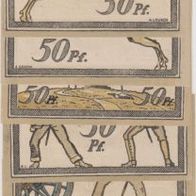 Langensalza-Notgeld 6x50 Pfennige bis 01.09.1921, Soldaten 6Scheine