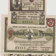 Langenwiesen-Notgeld 5-10-25-50 Pfennig von 1921, 4Scheine
