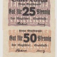 Lassan-Pommern-Notgeld 1-5-25-50 Pfennnig o. Datum, 4Scheine