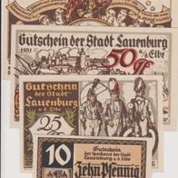 Lauenburg-Elbe-Notgeld 10-25-50 Pfennig und 1Mark o.D.,4Scheine