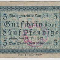 Laupheim-Notgeld 5 Pfennige vom 15.05.1917 mit Stempel gebrauchte Erhaltung,