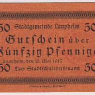 Laupheim-Notgeld 50 Pfennige vom 15.05.1917 mit Stempel,