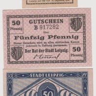Leipzig-Notgeld 10-50 Pf. bis 31.12.1918 und 50 Pfennig bis 31.12.1920, 3Scheine