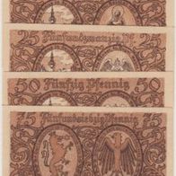 Leobschütz-Schlesien-Notgeld 5-10-25-50-75 Pfennig bis 21.12.1922, 5Scheine