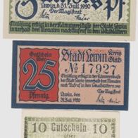 Lewin-Glatz-Schlesien-Notgeld 10-25-50 Pf. vom 31.07.1920 und 23.071920, 3Scheine