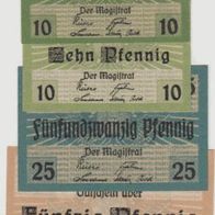 Liebenwerda-Stadt-Notgeld 10-10-25-50 Pfennig o.D., 4Scheine