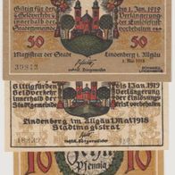 Lindenberg-Notgeld 10-25-50 Pfennig vom 01-05-1918 , Bütten-Papier, 3Scheine