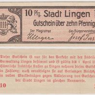 Lingen-Notgeld 10 Pfennig bis 01.04.1920 RS. rot mit Wz.