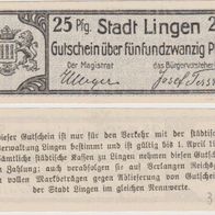 Lingen-Notgeld 25 Pfennig bis 01.04.1920 RS. schwarz mit Wz