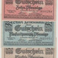 Lobenstein-Notgeld 10-25-50 Pfennig vom 15.09.1919 Unterschrift Piltz, 3Scheine