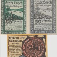 Lorch-Notgeld 25-50-50 Pfennig vom 20.08.1920, 3Scheine