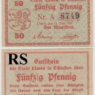 Löwen-Schlesien-Notgeld 50 Pfennig vom 13.06.1919 Nr.8749 dukler Grund