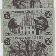 Lübbecke-Notgeld 3x50 Pfennig vom 08.12.1920, 3Scheine-Bauwerke,