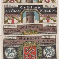 Lübbecke-Notgeld 25-50 Pfennige und1-2Markvom 07.1921, 4Scheine