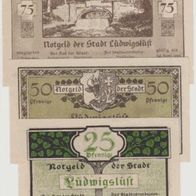 Ludwigslust-Notgeld 25-50-75 Pfennig bis 30.09.1922,3Scheine