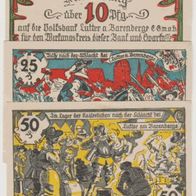 Lutter-Barenberg-Notgeld 10-25-50 Pfennig vom 30.12.1920 Volksbank, 3 Scheine