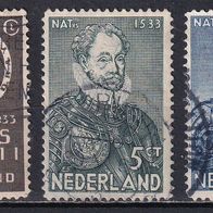 Niederlande, 1933, Mi. 257, 258, 260, Willem v Oranien, 3 Briefm., gest