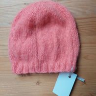 Babymütze Beanie, gestrickt, Neugeborene, lachsfarben, KU 40 cm Handarbeit