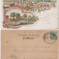 Ahlbeck-Ostseebad-Litho-Ak 1899 Strandmotiv mit Patzenhofer Bier Ausschank Erh.1