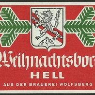 ALT ! Bieretikett "Weihnachtsbock" Brauerei Wolfsberg † 1977 Kärnten Österreich
