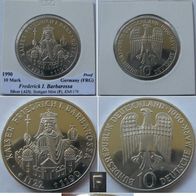 1990, Germany, 10 Mark (F) - F. Barbarossa, silver coin, proof