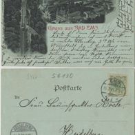 Bad-Ems Mondscheinkarte AK 1898, Malbergbahn, Hotel Vier Türme Erh.1 neu