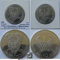 1988, Germany, 10 Mark (D) - Arthur Schopenhauer, silver coin, proof