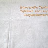 Omas Weißwäsche * Tischdecke Tischtuch Damast weiß Jacquardmuster 124 x 124 cm
