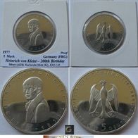 1977, Germany, 5 Mark (D) - Heinrich von Kleist, silver coin, proof