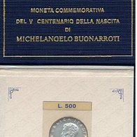 Italien Silber 500 Lire 1975 "MICHELANGELO" 500. Geburtstag