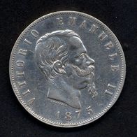 Italien Silber 5 Lire 1875 M "König Vittorio Emanuele II. (1861-1878) ss+