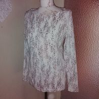 Esprit Damen Marken Stretch Shirt Gr.40 creme rosa dunkel gemust